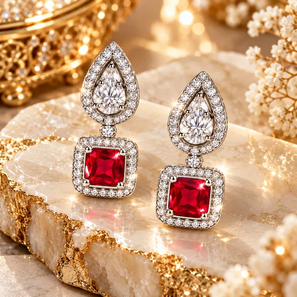 White_And_Red_Metal_Alloy_Earring_For_Women