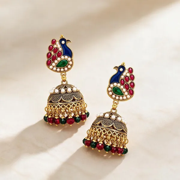 Gold_Metal_Alloy_Peacock_Jhumka_Drop_Earrings_For_Women