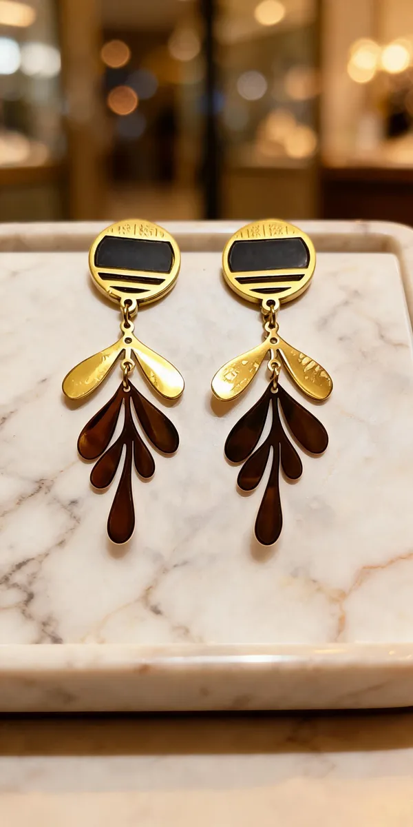 Gold_Metal_Alloy_Black_Accent_Leaf_Linked_Drop_Earrings_For_Women