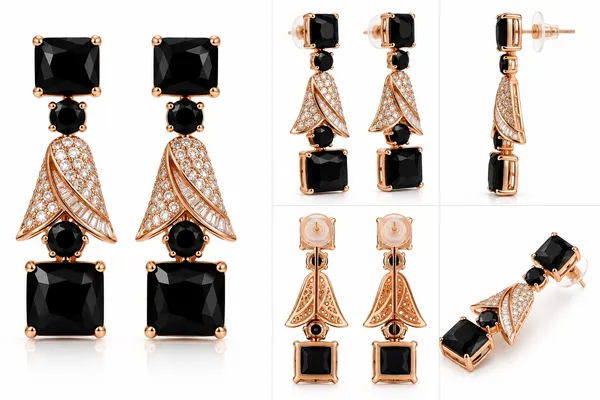 Gold_Metal_Alloy_Black_Stone_Fan_Drop_Earrings_For_Women
