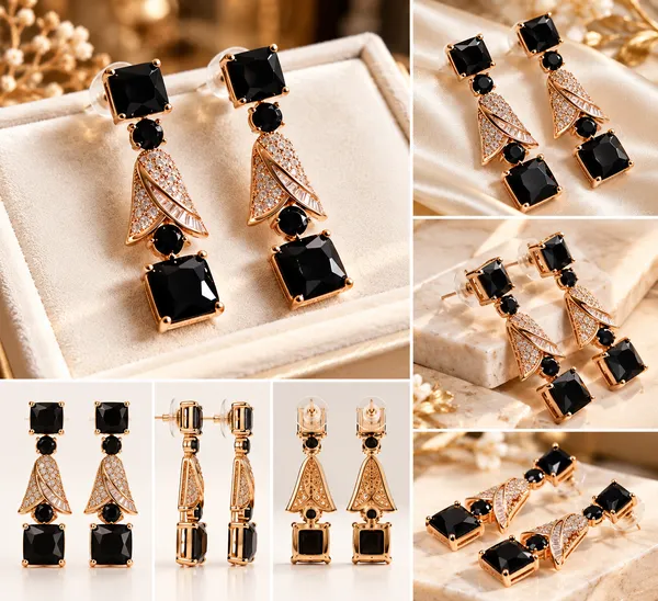 Gold_Metal_Alloy_Black_Stone_Fan_Drop_Earrings_For_Women