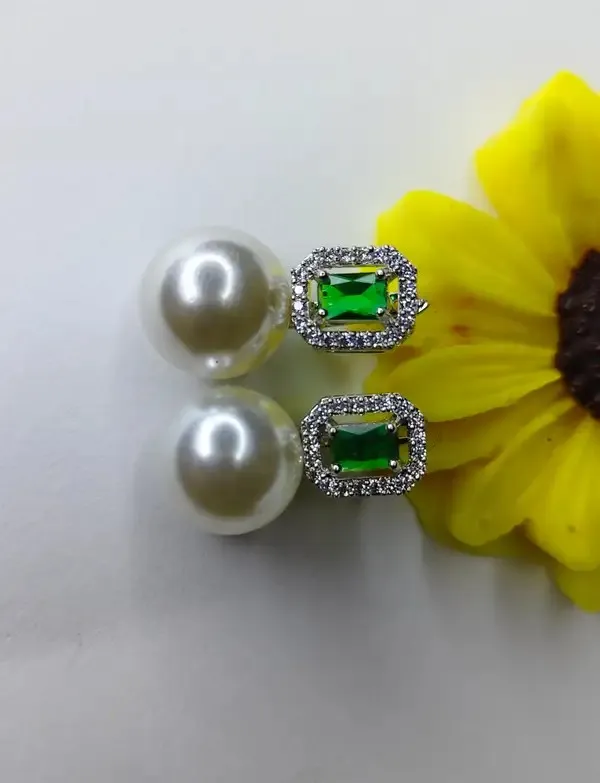 White_And_Green_Metal_Alloy_Earring_For_Women