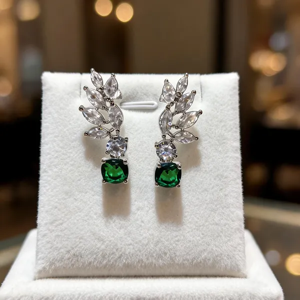 White_And_Green_Metal_Alloy_Earring_For_Women