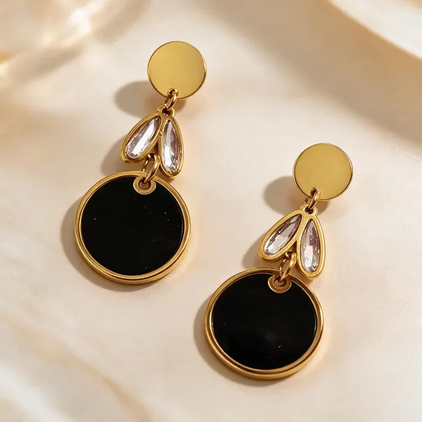 Gold_Metal_Alloy_Black_Circular_Contrast_Linked_Drop_Earrings_For_Women