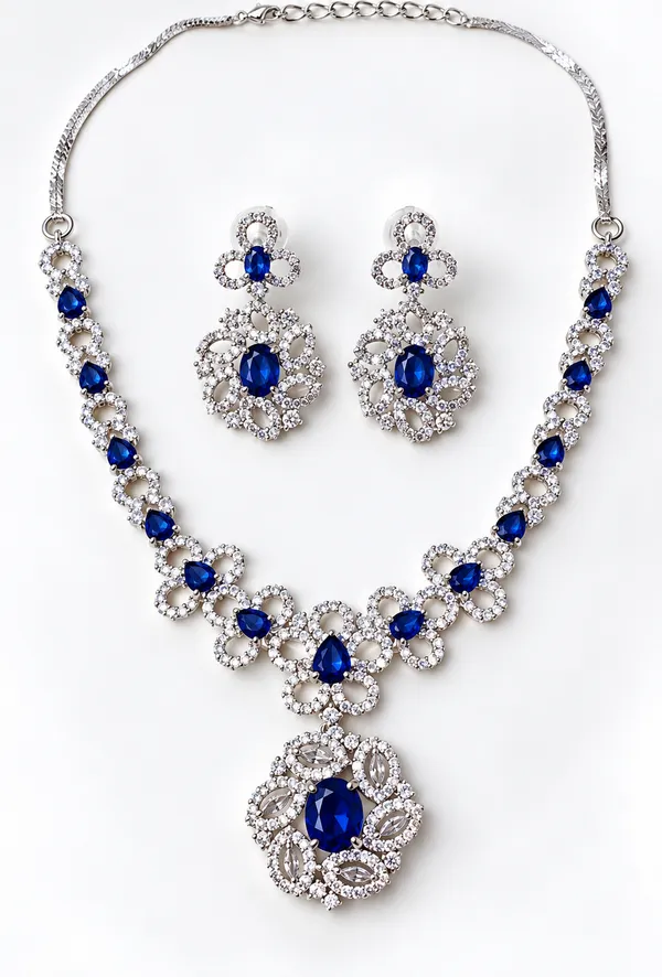 Royal_Blue_Floral_Pendant_Necklace_Set_with_Earrings