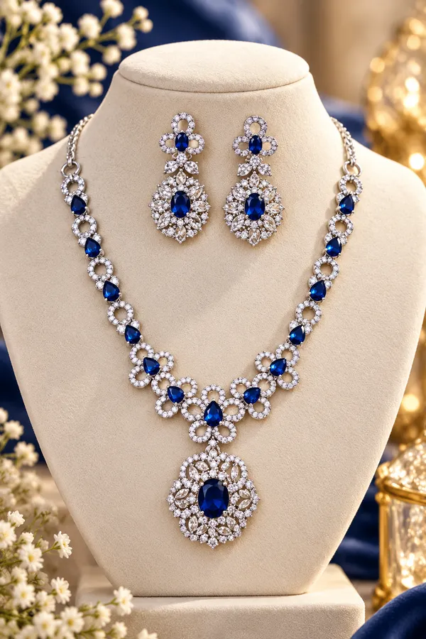 Royal_Blue_Floral_Pendant_Necklace_Set_with_Earrings