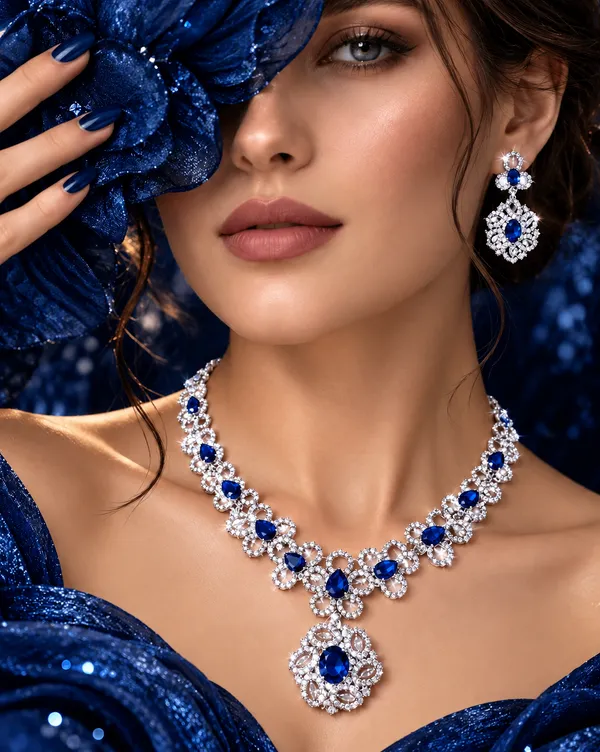 Royal_Blue_Floral_Pendant_Necklace_Set_with_Earrings