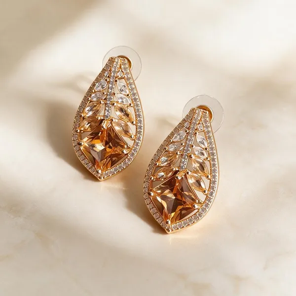 Gold_Metal_Alloy_Amber_Stone_Teardrop_Leaf_Drop_Earrings_For_Women