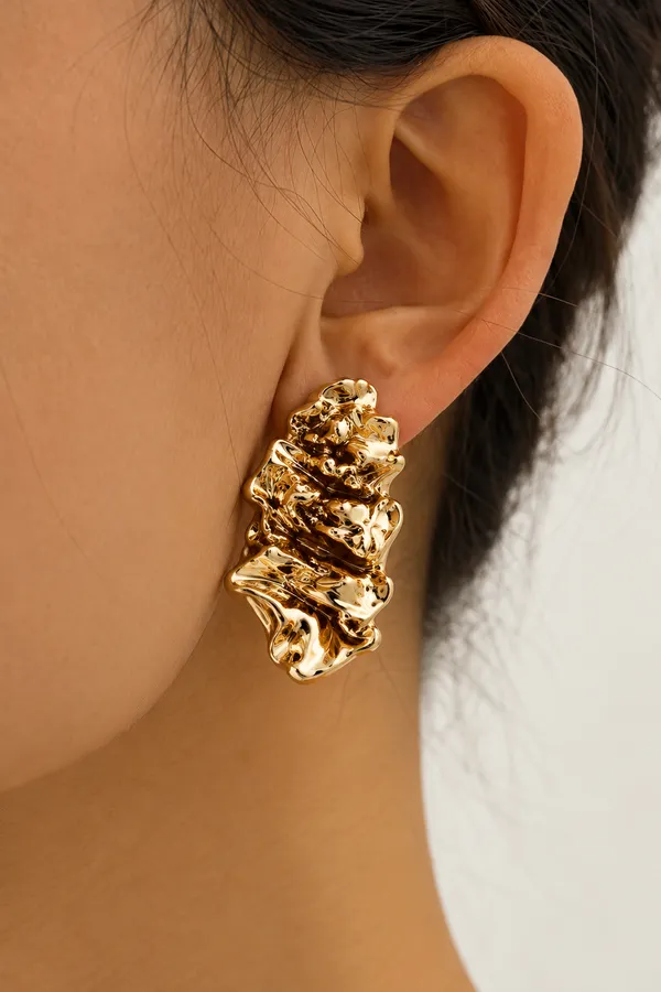 Gold_Metal_Alloy_Textured_Sculptural_Drop_Earrings_For_Women