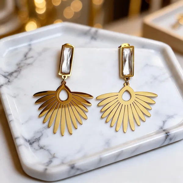Gold_Metal_Alloy_Fan_Leaf_Strand_Dangling_Drop_Earrings_For_Women