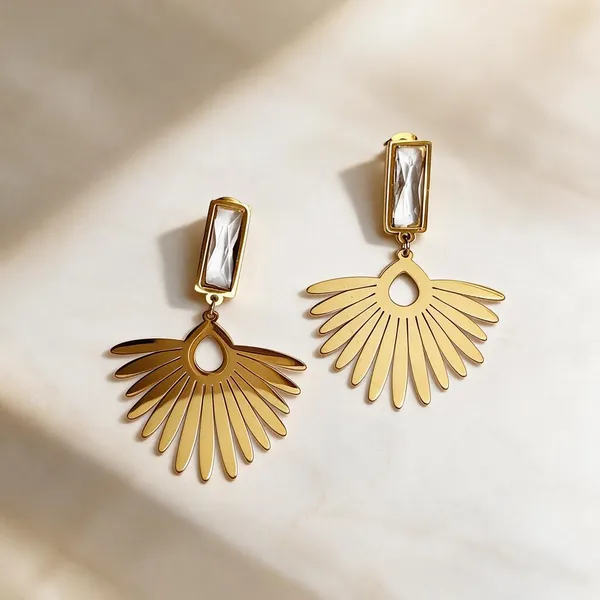 Gold_Metal_Alloy_Fan_Leaf_Strand_Dangling_Drop_Earrings_For_Women
