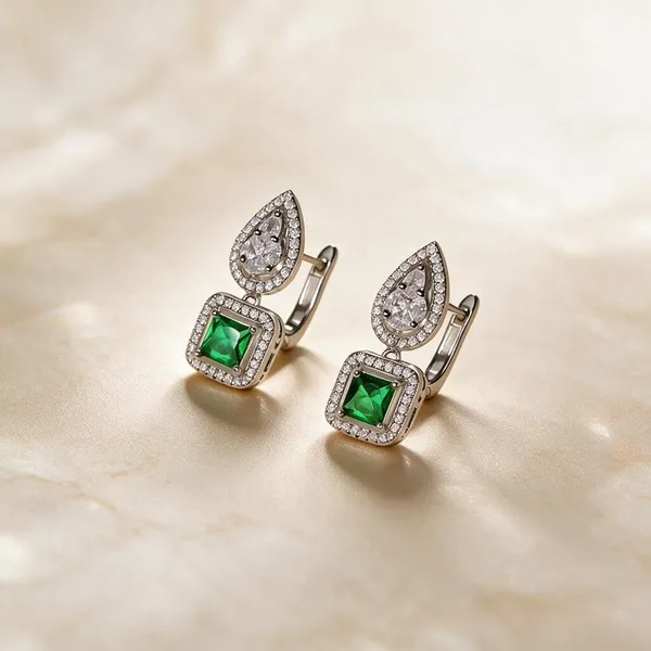 White_And_Green_Metal_Alloy_Earring_For_Women