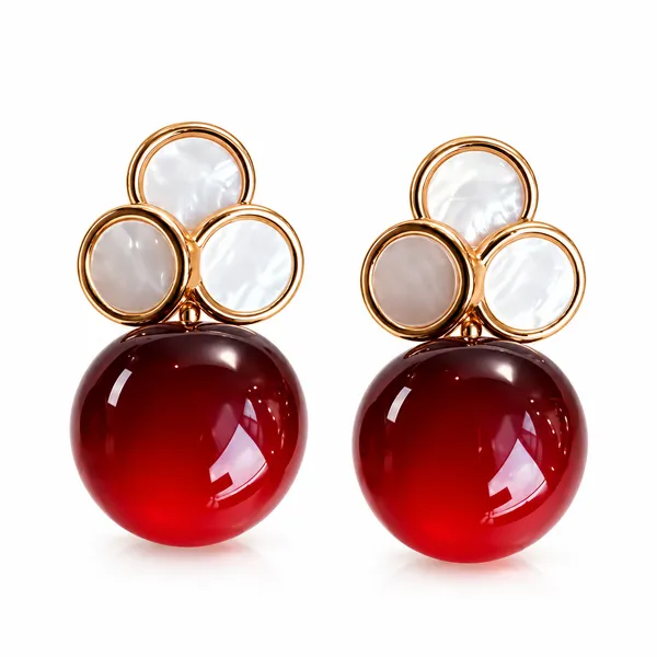 Women’s_Gold-Tone_Red_Crystal_Drop_Earrings_with_Mother_of_Pearl_Floral_Studs
