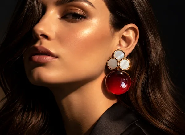 Women’s_Gold-Tone_Red_Crystal_Drop_Earrings_with_Mother_of_Pearl_Floral_Studs