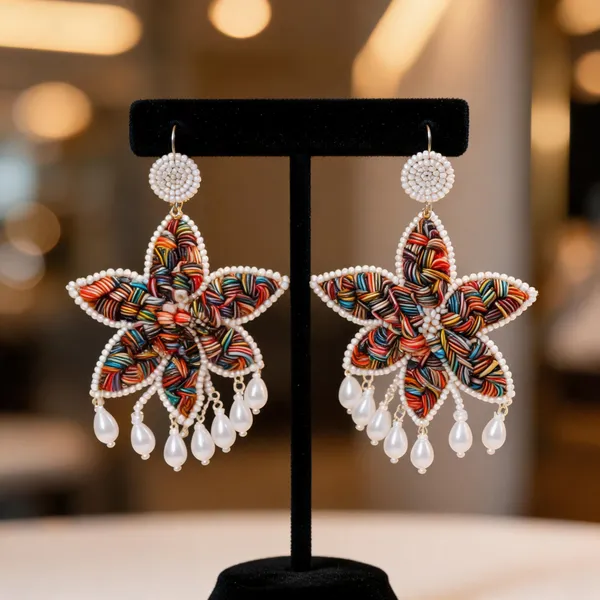 Multicolour_Handcraft_Beaded_Floral_Drop_Earrings_For_Women
