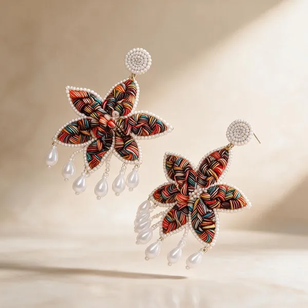 Multicolour_Handcraft_Beaded_Floral_Drop_Earrings_For_Women