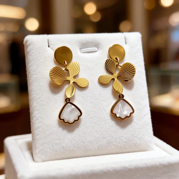 Gold_Metal_Alloy_Floral_Clover_Shaped_Drop_Earrings_For_Women