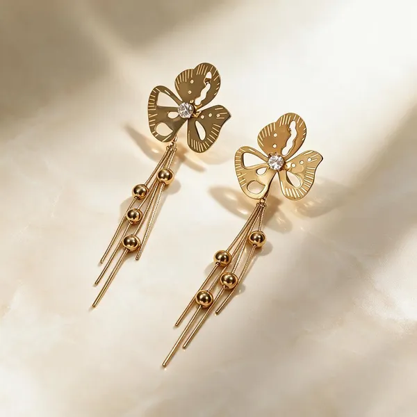 Gold_Black_Metal_Alloy_Floral_Chain_Bead_Long_Drop_Earrings_For_Women
