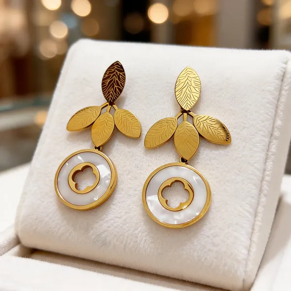 Gold_Metal_Alloy_Engraved_Leaf_Circular_Drop_Earrings_For_Women