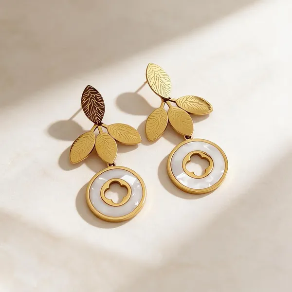 Gold_Metal_Alloy_Engraved_Leaf_Circular_Drop_Earrings_For_Women