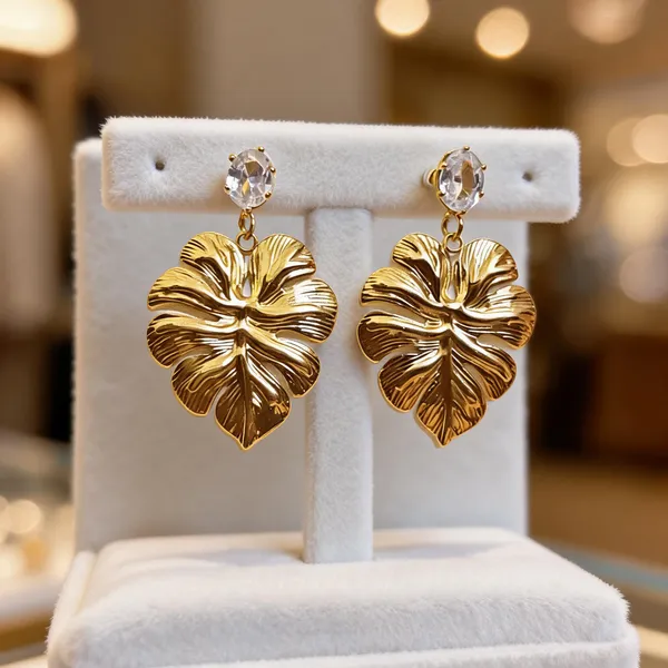 Gold_Metal_Alloy_Floral_Leaf_Textured_Drop_Earrings_For_Women