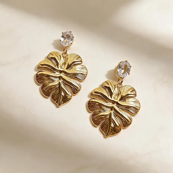 Gold_Metal_Alloy_Floral_Leaf_Textured_Drop_Earrings_For_Women