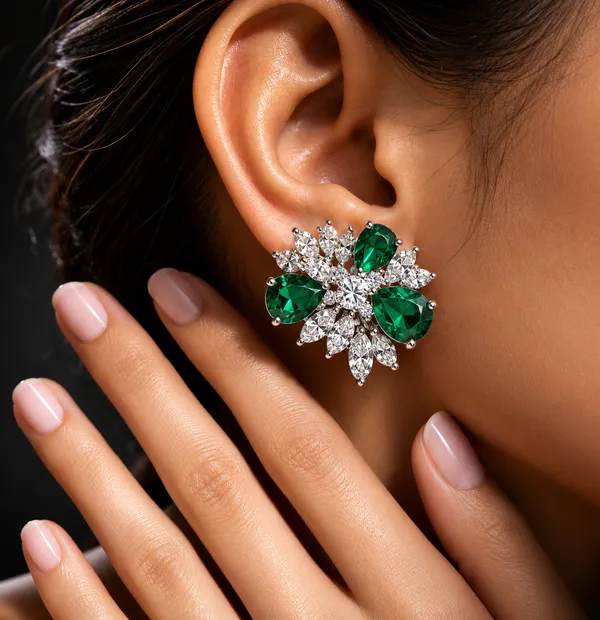 Green_Floral_American_Diamond_Stud_Earrings