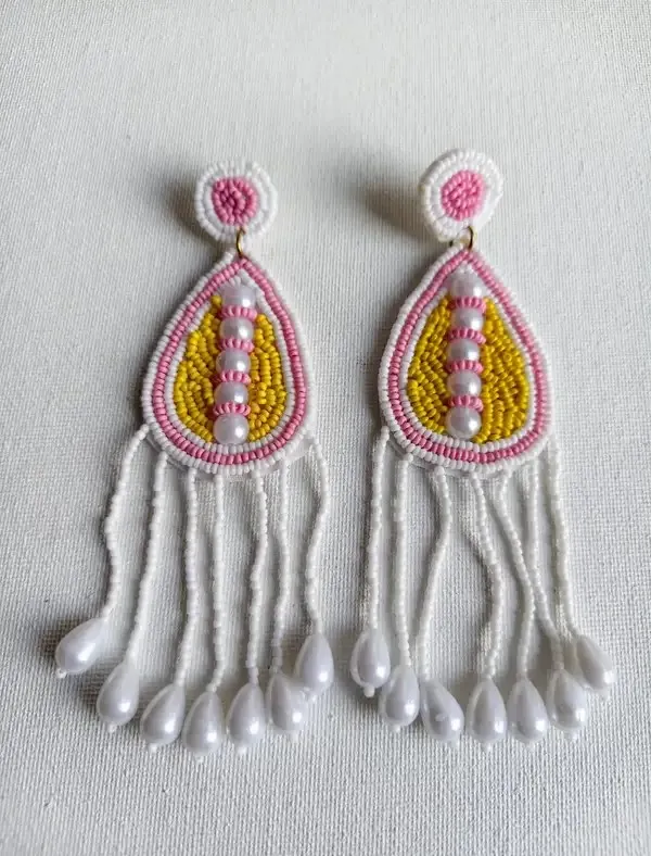 White_Handcraft_Beaded_Teardrop_Floral_Drop_Earrings_For_Women