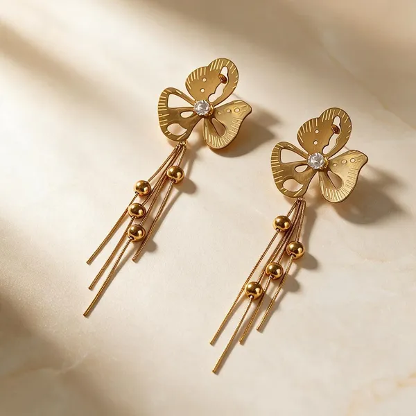 Gold_Metal_Alloy_Floral_Openwork_Chain_Drop_Earrings_For_Women