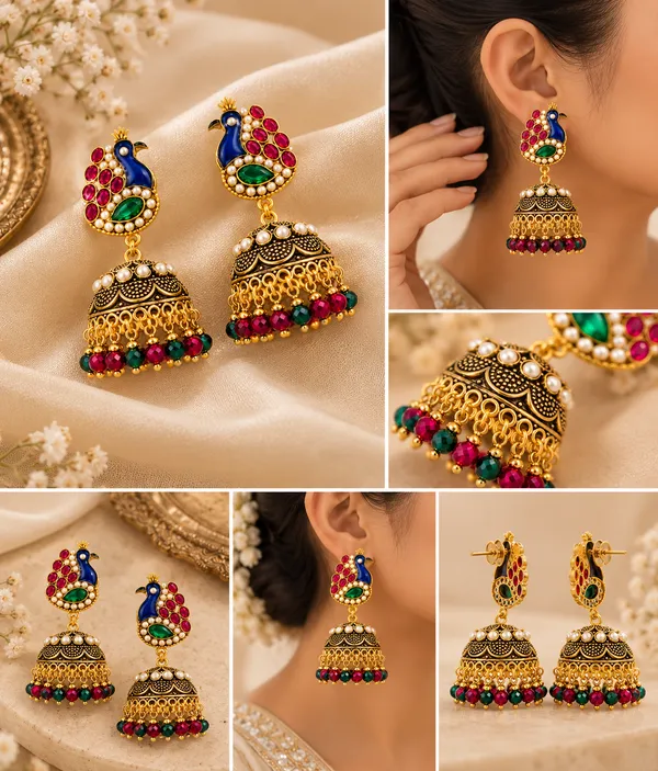 Gold_Metal_Alloy_Peacock_Jhumka_Drop_Earrings_For_Women