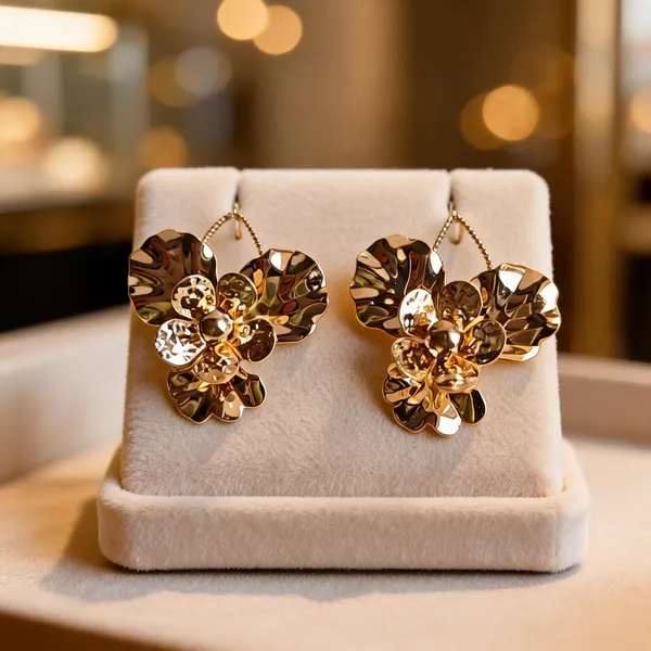 Gold_Metal_Alloy_Textured_Floral_Drop_Earrings_For_Women