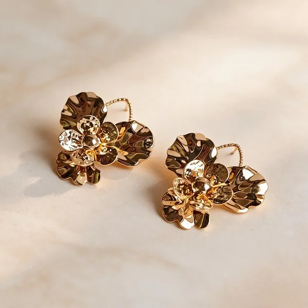 Gold_Metal_Alloy_Textured_Floral_Drop_Earrings_For_Women