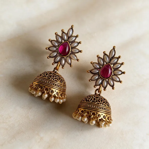 Gold_Metal_Alloy_Red_Stone_Jhumka_Drop_Earrings_For_Women