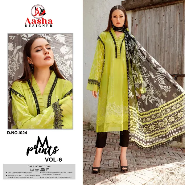 Lime_Green_Printed_Unstitched_Suit_Material_For_Women