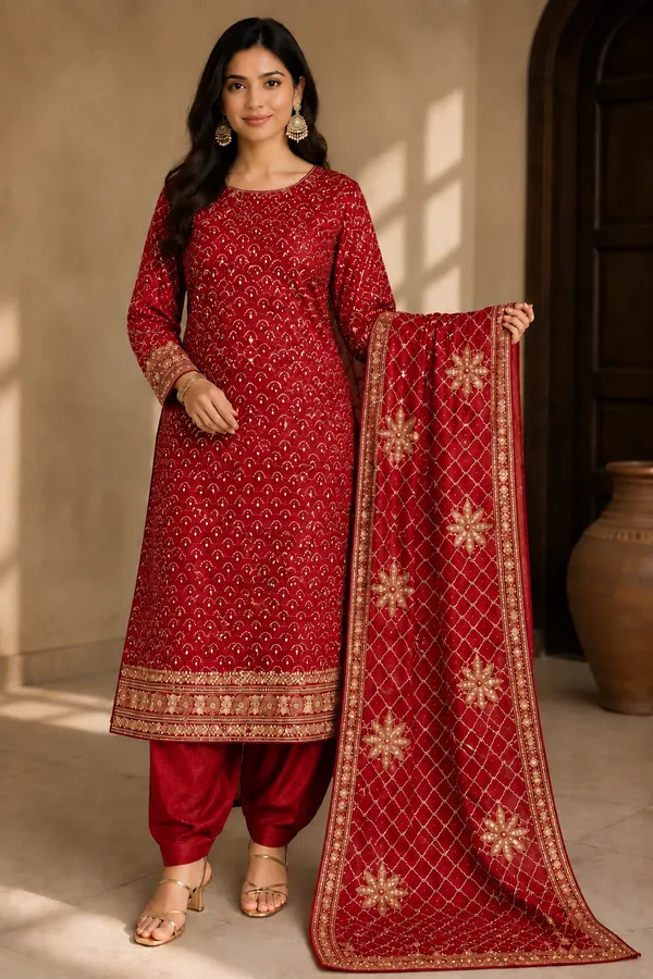 Red_Embroidered_Straight_Unstitched_Suit_Material_For_Women