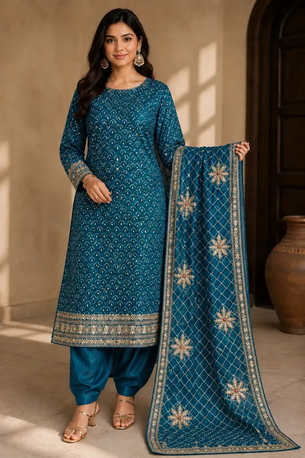 Teal_Printed_Straight_Unstitched_Suit_Material_For_Women