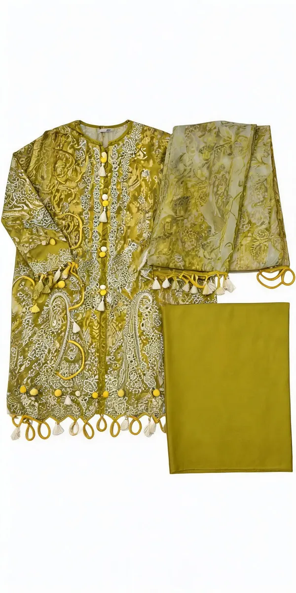Olive_Green_Printed_Embroidered_Unstitched_Suit_Material_For_Women