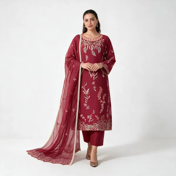 Maroon_Embroidered_Unstitched_Suit_Material_For_Women