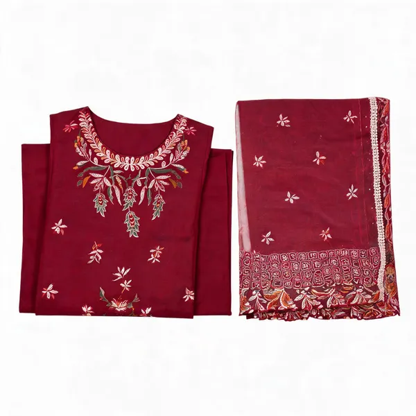 Maroon_Embroidered_Unstitched_Suit_Material_For_Women