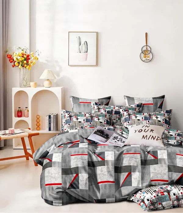 Polyester_Geometric_Print_Grey_White_Red_Blanket_Set
