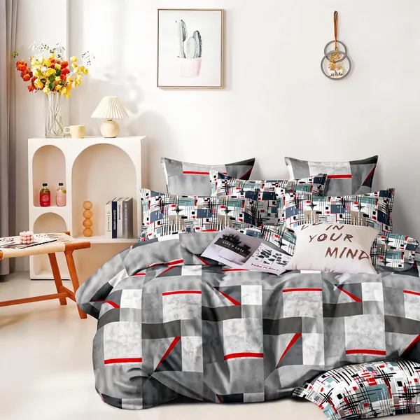 Polyester_Geometric_Print_Grey_White_Red_Blanket_Set