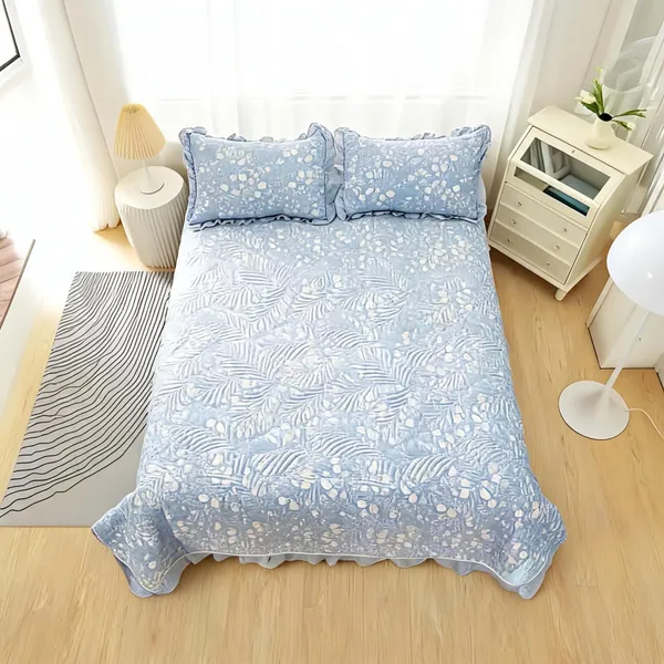 Poly_Cotton_Floral_Leafy_Print_Blue_Bedsheet_With_Pillow_Set