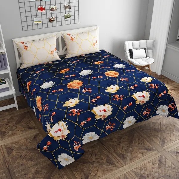 Poly_Cotton_Floral_Geometric_Navy_Bedsheet_With_Pillow_Set