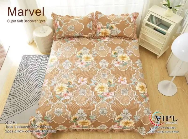 Poly_Cotton_Floral_Ornamental_Print_Beige_Brown_Bedsheet_With_Pillow_Set