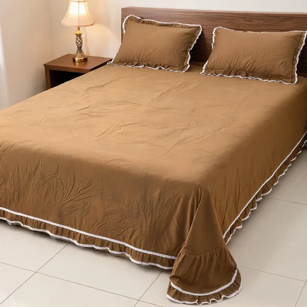 Poly_Cotton_Solid_Camel_Brown_Bedsheet_With_Pillow_Set