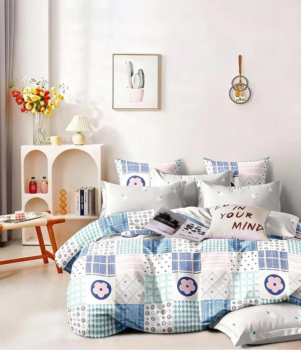 Polyester_Patchwork_Geometric_Floral_Blue_White_Blanket_Set