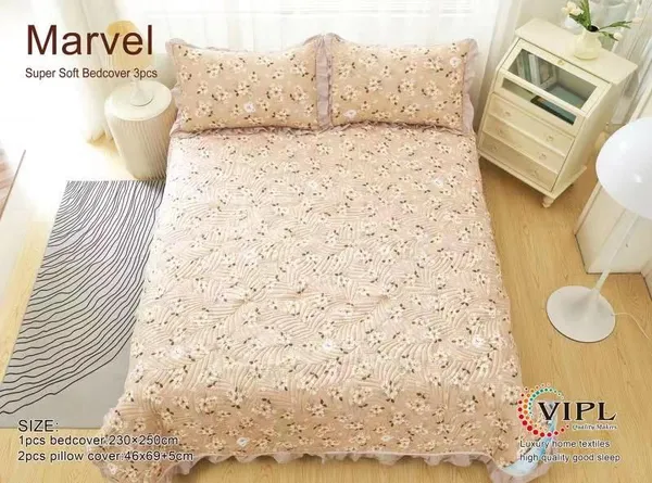 Poly_Cotton_Floral_Leaf_Print_Beige_Bedsheet_With_Pillow_Set