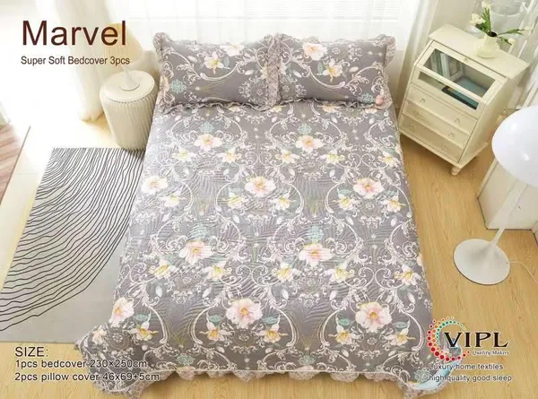 Poly_Cotton_Floral_Vine_Ornamental_Print_Grey_Bedsheet_With_Pillow_Set