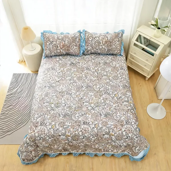 Poly_Cotton_Floral_Paisley_Print_Grey_Bedsheet_With_Pillow_Set