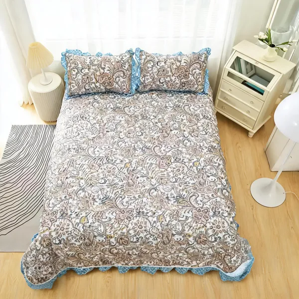 Poly_Cotton_Floral_Paisley_Print_Grey_Bedsheet_With_Pillow_Set